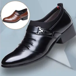 Dress Shoes Italian Men Slip on Black Leather for Plus Size Point Toe Business Casual Formal Wedding 230731