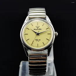 ساعات المعصم AL60426 Retro China Shanghai Diamond Design Traditional Watches Manual Linding Felegic Leather Plexiglass