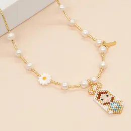 Hänge halsband yastyt naturlig pärla sommar smycken vattentät guld pläterad rostfritt stål kedja halsband miyuki pärlor