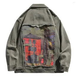 Kurtki męskie Hip Hop Denim Jacket Streetwear Mens Vintage Malarstwo Zgrane Jean Coats 2023 HARAJUU AUTN CALTON GREEN KHAKI