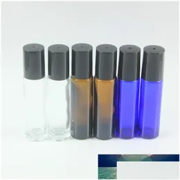 Упаковочные бутылки Оптовые DHS 10 мл1/3 унции янтарь янтарь чистый и синий толстый стеклянный рулон на эфирном масле пусто