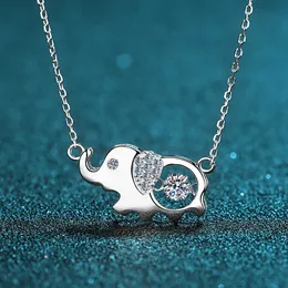 925 Sterling Silver Women's Pendant Straight Clavicle Chain Smart Elephant Animal 30 Point Mosang Stone Necklace