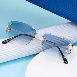 Solglasögonramar Diamond Cut Rectangular Rimless Summer Sunglasse's Men's Metal Brand Designer Steampunk Vintage UV400 230801