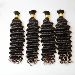 Peruvian Human Hair Bulks 10-30inch Deep Wave Curly Natural Color Hair Extensions One Hair Bulks