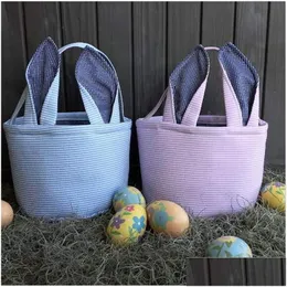 Party Favor Easter Bag Stripe Bunny Basket Cartoon Rabbit Long Ears Hucket Seersucker Easters Eggs Bags Kids Gift Drop Delivery Home DH4VA