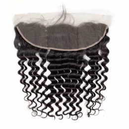 Tiefe Welle 13X4 Spitze Frontal Brasilianisches Echthaar Peruanisches Indisches Reines Haar Verschlüsse Kostenloser Teil Natürliche Farbe 10-24 zoll