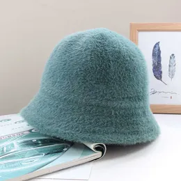 Szerokie brzegi czapki wiadra czapki zimowe ciepłe imitacja Marten Bowler Hat Small Brim Woolor Wool Basin Hat Lady Gruby Marten Hat Y23