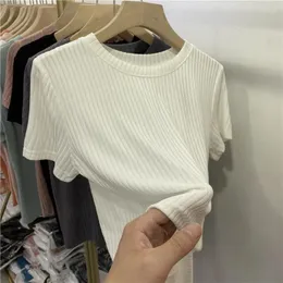 Koszulki damskie T-shirt Summer O SECH NECK Wersja Koreańska samokultiwacja cienki pullover krótkoczestronny kolor kolor prosty koszula