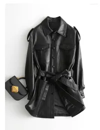 Women's Leather 2023 Real Sheepskin Jacket Women Spring Genuine Jackets For Korean Coat Belt Jaqueta De Couro