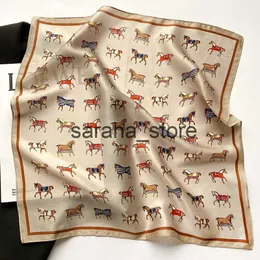 Scarves Silk Square Scarf Women 100% Real Luxury Brand Horse Print Neckerchief Female Hair Hand Bag Wrist Foualrd Scarves Bandana J230801