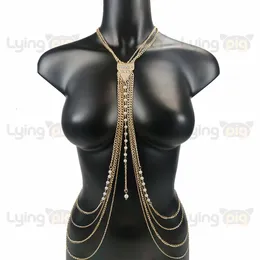 Andra modetillbehör Pearl Body Halsband smycken Luxurisk bröstkedja Midja kedja Kroppskedjemode för kvinnor Sexig bikinis strandtillbehör Goth 230731