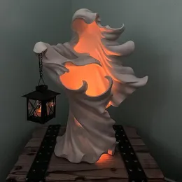 Dekorativa föremål Figurer Halloween Witch Harts Statue Ghost Sculpture With Lantern Hell Messenger Scary Crafts Light Art for Home Decor 230731