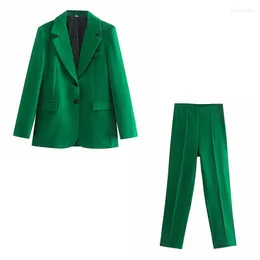 Kvinnors tvådelade byxor NLZGMSJ ZBZA Women 2023 Suit Set Pocket Dekorera Blazer Elegant Office Lady 2 och 202307