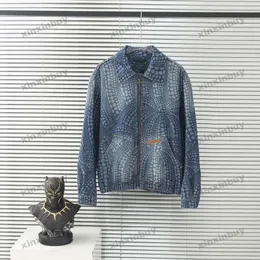 xinxinbuy män designer kappjacka denim prickar lotus blad brev jacquard långärmad kvinnor grå svart vit blå m-2xl