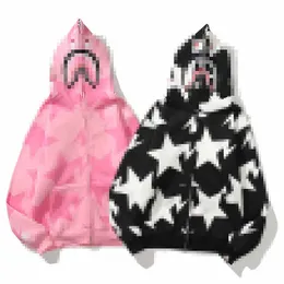 Bathing Ape New Autumn and Winter Lightning Star Shark Print Men's and Women's Casual Hooded Plush Sweater Bathing Ape Hooded Jacket