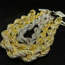 925 Sterling Silver Twisted Moissanite łańcuch liny Hip Hop Men Biżuteria Kubańska naszyjnik VVS MOISSANIT