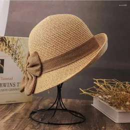 Широкие шляпы с широкими краями 2023 Солнечный тень соломенная шляпа лук женский летний рыбак литературный подарок оптом складывается
