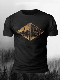 Men's T Shirts Rectangular Golden Mountain Short Sleeve Cotton Shirt
