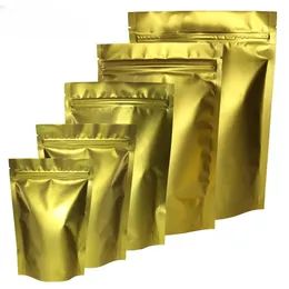 Hohe Qualität 100 teile/los Matte Gold Metallic Mylar Heißsiegelfähigen Zip-Lock Standbodenbeutel Für Kaffeebohnen Kräuter Lagerung Verpackung Taschen