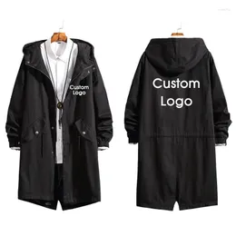 Moletons masculinos outono e primavera logotipo personalizado masculino casaco longo faça você mesmo personalizar imagem design trincheira moletom moda sobretudo