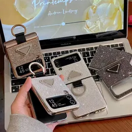 Capa de telefone de designer de luxo Samsung Z4 Z3 Capa de telefone dobrável com fivela de anel de diamante em forma de concha.