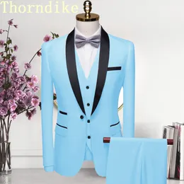 Мужские костюмы Blazers Thorndike Highend Men Suit Black Collar Sward Groom Slim Fit Standerd Blazer Set Set Tuxedojacketpantvest 230731
