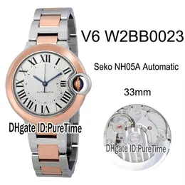 V6F W2BB0023 SEKO NH05A Automatiska damer Kvinnor Titta på Two Tone Rose Gold White Textured Dial Steel Armband Edition 33mm New 234N