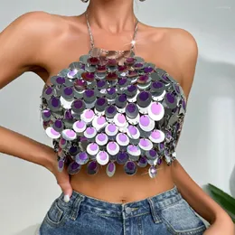 Kvinnors tankar Fashionabla paljetterade backless Crop Tank Tops för kvinnor 2023 Sexig glittrande outfit Glitter Bra Club Festival Beach Party Parts