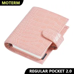 Anteckningar Moterm Regular 20 Pocket Size Rings Planner äkta Croc Grain Leather A7 Notebook Agenda Organizer Diary Sketchbook 230731