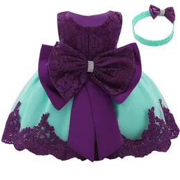 Abiti da ragazza Toddler Big Bow Baby Girl Dress nato Tutu di pizzo Battesimo 1 ° compleanno Abito da principessa Elegante abito da ballo per feste Vestidos 230801