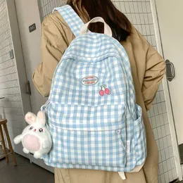 Backpack Style Small Fresh Plaid Women Backpacks 2022 Female Canvas School bag for Girls Kawaii Bookbag Korean College Style 2020 New Mochilasstylishdesignerbags