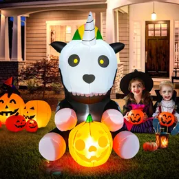 5ft Inflatable Halloween Unicorn Skeleton Holding Pumpkin Yard Decor w/LED