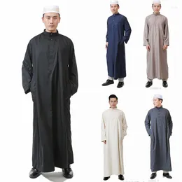Etniska kläder ramadan mäns muslimska modeklänning caftan abaya man solid färg lösa avslappnad långärmad bönkläder islam kläder