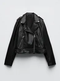 Kvinnorjackor Spring Autumn Women Streetwear Black Pu Faux Leather Jacket Moto Biker Female Zipper Lapel Coat Loose Ladies Outwear