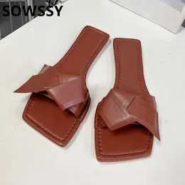 Sandal 's Summer Solid Open Toe Leather Fashion Simple Slippers Square Outdoor Vacation Comfortable Beach Flats2023 230731