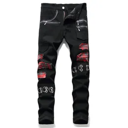 Men's Jeans Spring Punk Style Men's Jeans Splicing Mid-Waist Fashion Black Trousers Street Trend Slim Clothing 230731