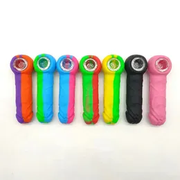 4.7 inch male penis silicone pipe with glass bowl Dab Rigs Unbreakable lady women smoking oil wax dab bubbler smoking pipes