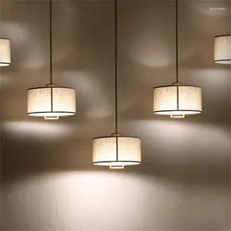 Pendant Lamps Chinese Long Pole Round Fabric Lights Single Zen Restaurant Corridor Bedroom Modern Living Room Hanging Fixtures