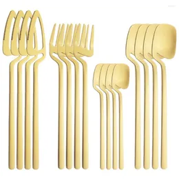 Zestawy naczyń obiadowych 16PCS Gold Set Knife Forks Tea łyżka sztućce matte stal stoli