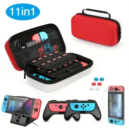 Case For Nintendo Switch 11 In 1 Nintendo Switch Carry Case Come With 2 Grips, Adjustable PlayStand Tempered Glass Screen Protector With 6 Thumb Grip Caps Red/White