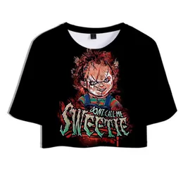طيب Guys Chucky 3D Print Crop Top T Shirt Ghost Doll Fashion Women T-Shirt Movie Movie Shirt Shirt Streetwear Tops