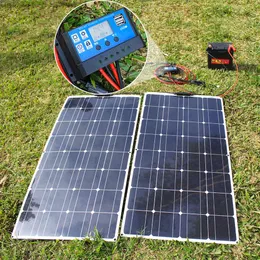 شواحن 100W لوحة Solar 200W 12V Mono Cell Kit Outdoor Fencilip for Light Home Lead Acid Battery 230731