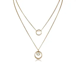 سلاسل 2023 قلادة مجوهرات للنساء متعدد الطبقات قلادة بيرال هدية ذهبية اللون دائرة هندسية