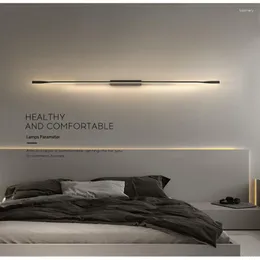 Vägglampa minimalistiska nordiska vardagsrum bakgrund ljus lyx led remsa belysning kreativ linje sovrum sängplats