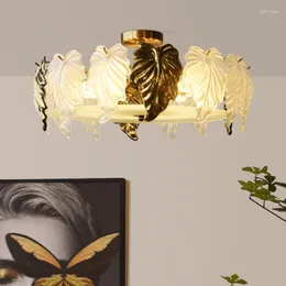 Pendant Lamps French Vintage Luxury Glass Leaves LED Ceiling Chandelier Lamp ForLiving Dining Room Bedroom Home Decoration Light Fixture