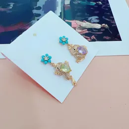 Trendy Women's Earrings Fashion Accessories 3D Asymmetrical Frog Earrings Delicate Six-petal Flower Gold-plated Fun Earrings