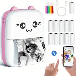 طابعة Mini BT Portable Mobile Photo Printer Thermal Termal متوافقة مع iOS + Android للمساعدة في التعلم ، وملاحظات الدراسة ، والمجلة ، والمرح ، والعمل