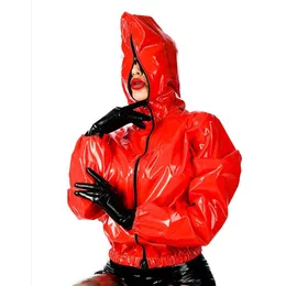 Women's Jackets Sexy Gloosy PVC Hooded Long Slevees Jacket Coats Tops Front Full Zip Loose for Women Hip Hop Club Punk Wear Fashion 230731