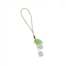 Charms Exquisite Lily Of The Valley Mobile Phone Lanyard Women Key Chain Pendant Jade Small