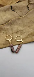 Dangle Earrings Natural Purple Spots Stone Tube Earring Handmade Golden Platedt Stainless Steel